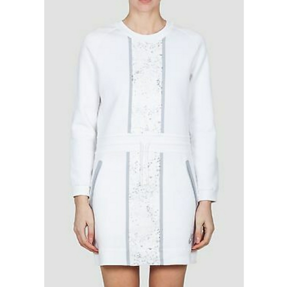 NWT NIKE WOMEN Sz Medium TECH FLECCE SPLATTER LONG SLEEVE DRESS IN WHITE